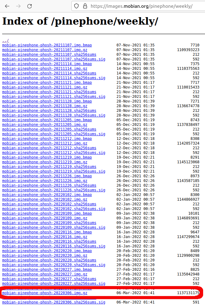 Page de téléchargement du système d’exploitation « Mobian »