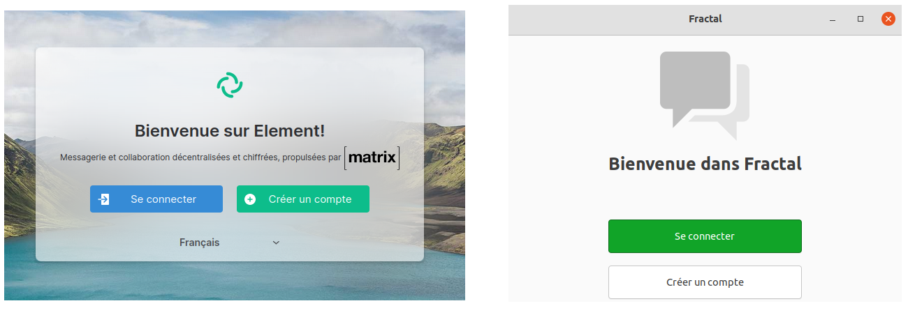 Figure 12: Écran de démarrage du logiciel « Element » (à gauche) et « Fractal » (à droite)